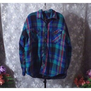 Vintage 90s Plaid Shirt Size Medium 1990s Retro Cabin Fisherman Hiking Shacket
